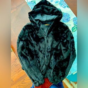 NWOTGirl’s black silky fur hoodie coat.So cute and stylish for Fall!
